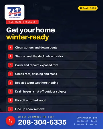 A fall home checklist post we designed for 7B Handyman: eight numbered steps to get a North Idaho home winter-ready