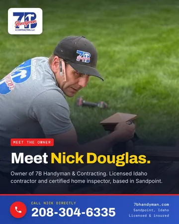 A Meet the owner post we designed for 7B Handyman, with a photo of owner Nick Douglas staining a deck post